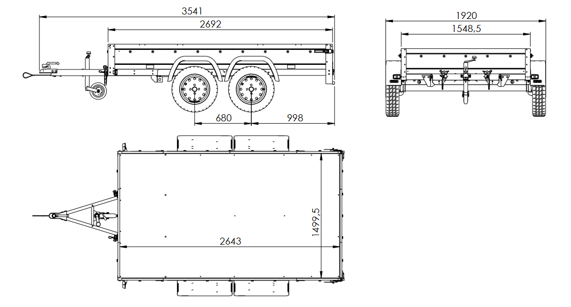 Zweiachsanhänger 264x150 UNITRAILER GARDEN 265/2 KIPP mit Rahmen H-1100 und grauer Plane - immagine 3
