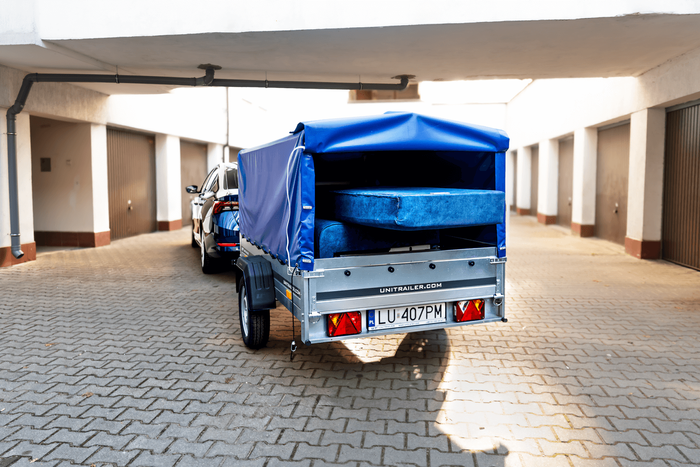 PKW-Anhänger GARDEN TRAILER 230 FD mit Stützrad, 80 cm hohem Spriegel und blauer Plane - immagine 8