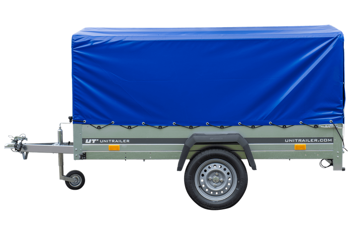PKW-Anhänger GARDEN TRAILER 230 FD mit Stützrad, 80 cm hohem Spriegel und blauer Plane