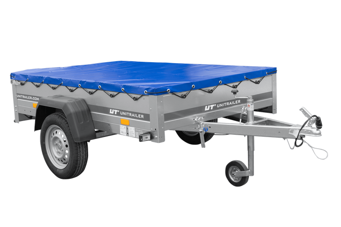 PKW-Anhänger 200x125 UNITRAILER GARDEN 201 KIPP mit blauer Flachplane und Flachplanenträger - immagine 9
