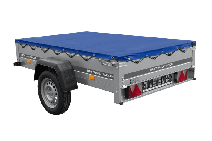 PKW-Anhänger 200x125 UNITRAILER GARDEN 201 KIPP mit blauer Flachplane und Flachplanenträger - immagine 3