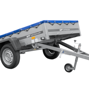 PKW-Anhänger 200x125 UNITRAILER GARDEN 201 KIPP mit blauer Flachplane und Flachplanenträger