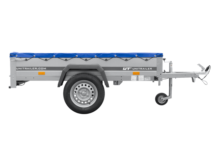 PKW-Anhänger 200x125 UNITRAILER GARDEN 201 KIPP mit blauer Flachplane und Flachplanenträger - immagine 4