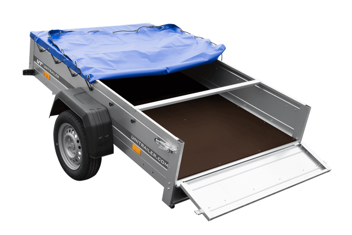 PKW-Anhänger 200x125 UNITRAILER GARDEN 201 KIPP mit blauer Flachplane und Flachplanenträger - immagine 13