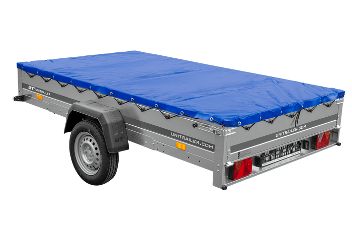 Einachsanhänger 264x150 UNITRAILER GARDEN 265 KIPP mit einem Flachplanenträger und blauer Plane - immagine 9