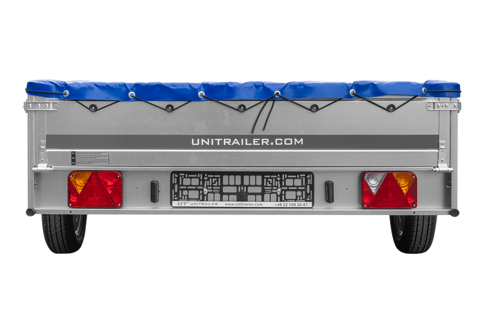 Einachsanhänger 264x150 UNITRAILER GARDEN 265 KIPP mit einem Flachplanenträger und blauer Plane - immagine 11