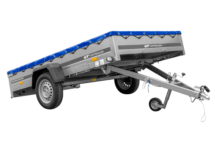 Einachsanhänger 264x150 UNITRAILER GARDEN 265 KIPP mit einem Flachplanenträger und blauer Plane - immagine 15