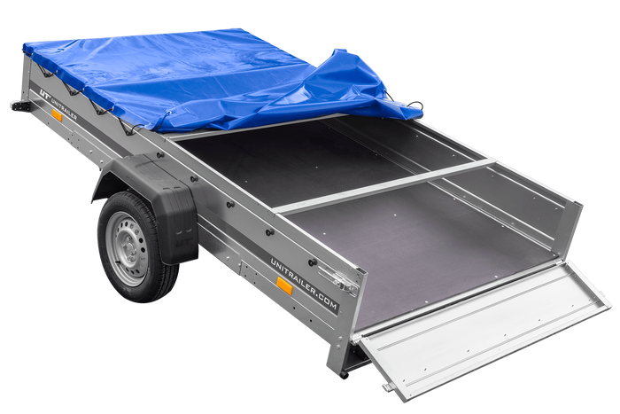 Einachsanhänger 264x150 UNITRAILER GARDEN 265 KIPP mit einem Flachplanenträger und blauer Plane - immagine 6
