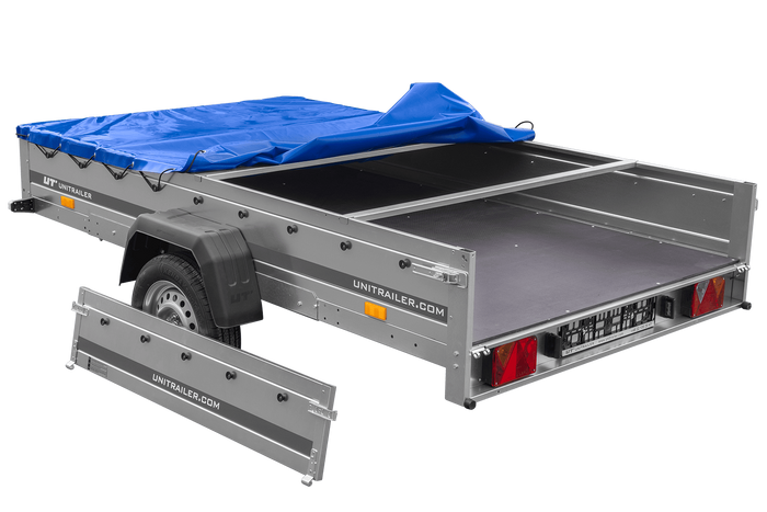 Einachsanhänger 264x150 UNITRAILER GARDEN 265 KIPP mit einem Flachplanenträger und blauer Plane - immagine 7