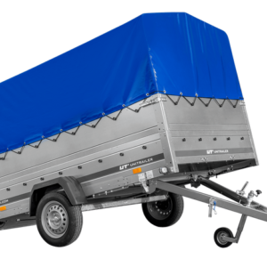 Einachsanhänger 264x150 UNITRAILER GARDEN 265 KIPP mit zusätzlichen Bordwänden, H-800-Hochspriegel und blauer Plane