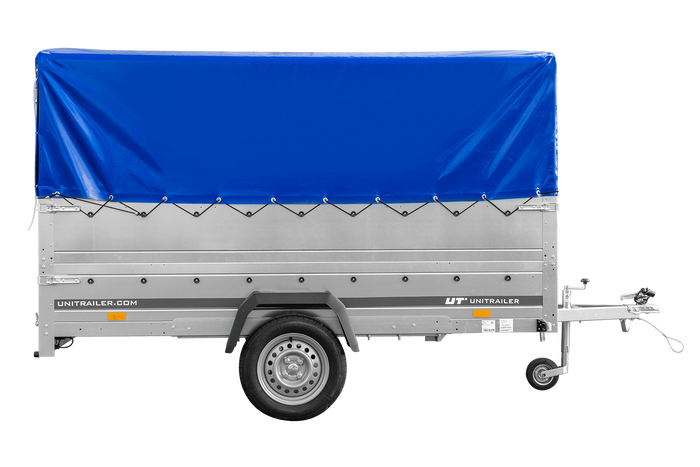 Einachsanhänger 264x150 UNITRAILER GARDEN 265 KIPP mit zusätzlichen Bordwänden, H-800-Hochspriegel und blauer Plane - immagine 8