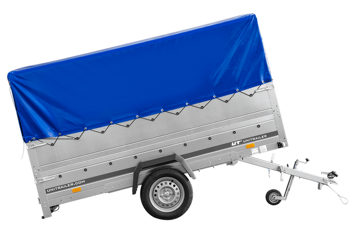 Einachsanhänger 264x150 UNITRAILER GARDEN 265 KIPP mit zusätzlichen Bordwänden, H-800-Hochspriegel und blauer Plane - immagine 7
