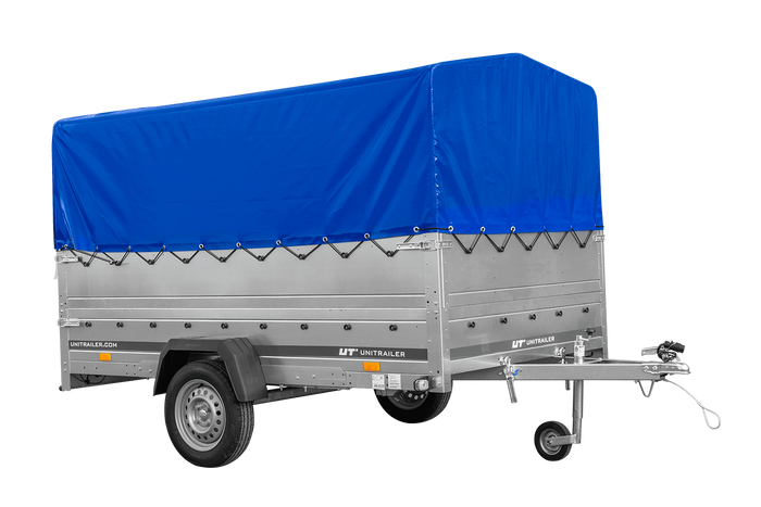 Einachsanhänger 264x150 UNITRAILER GARDEN 265 KIPP mit zusätzlichen Bordwänden, H-800-Hochspriegel und blauer Plane - immagine 11