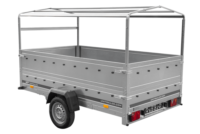 Einachsanhänger 264x150 UNITRAILER GARDEN 265 KIPP mit zusätzlichen Bordwänden, H-800-Hochspriegel und blauer Plane - immagine 4