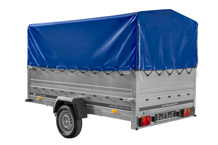 Einachsanhänger 264x150 UNITRAILER GARDEN 265 KIPP mit zusätzlichen Bordwänden, H-800-Hochspriegel und blauer Plane - immagine 9