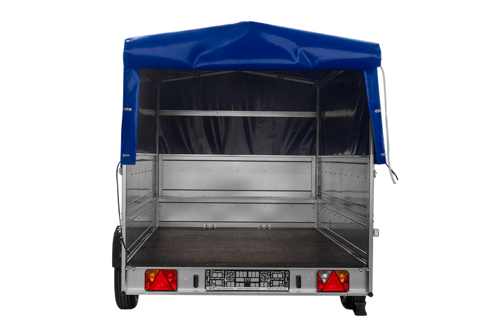 Einachsanhänger 264x150 UNITRAILER GARDEN 265 KIPP mit zusätzlichen Bordwänden, H-800-Hochspriegel und blauer Plane - immagine 5