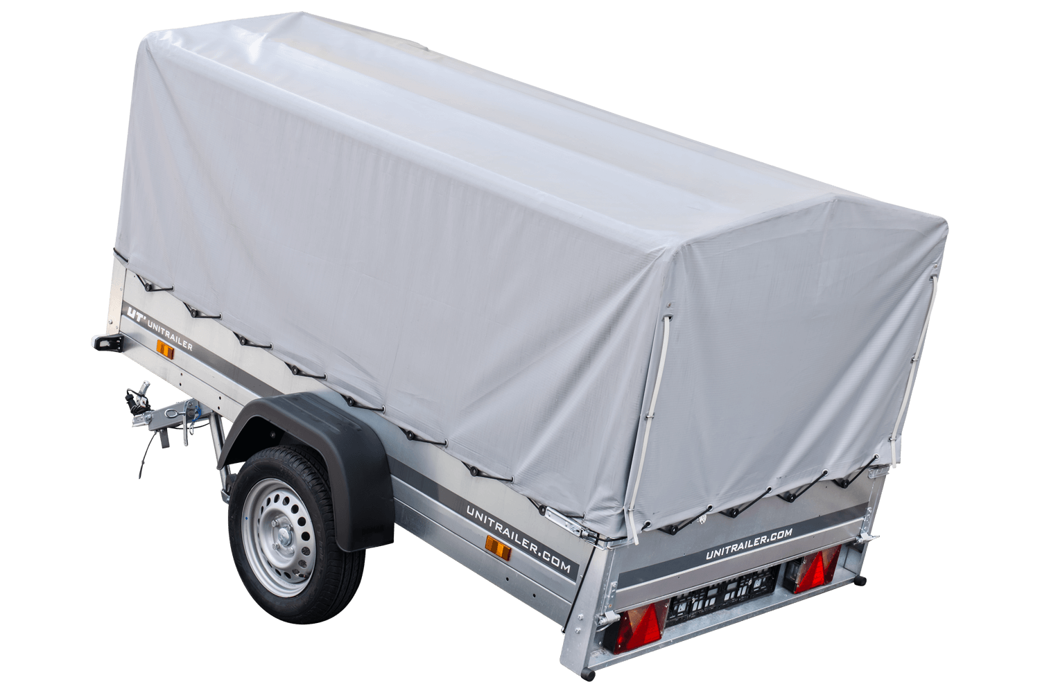 PKW-Anhänger 230x125 UNITRAILER GARDEN 230 KIPP mit Spriegel 80 cm und grauer Hochplane - immagine 7