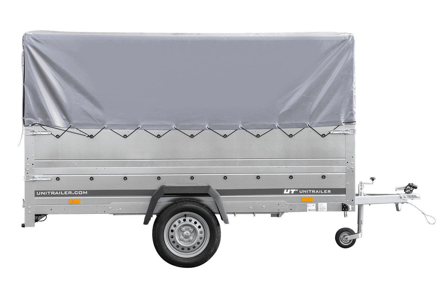 Einachsanhänger 264x150 UNITRAILER GARDEN 265 KIPP mit zusätzlichen Bordwänden, H-800-Rahmen und grauer Plane - immagine 8