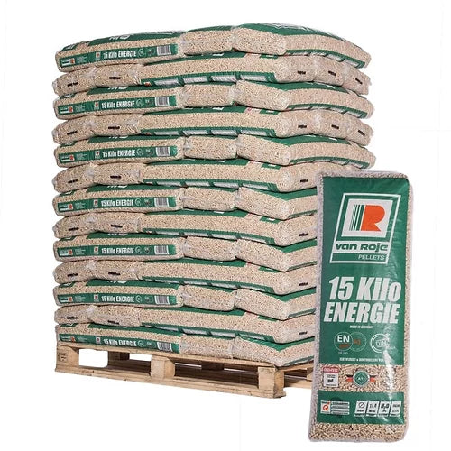 Holzpellets VanRoje – Palette 65 Säcke à 15 kg – DINplus / ENplus A1 / PEFC